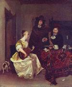 Gerard ter Borch the Younger A Woman playing a Theorbo to Two Men oil painting artist